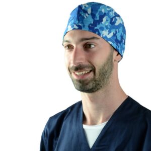 Cappellino Chirurgico Fantasia Militare Blu con Laccetti, Taglia M - 15 pz - 2