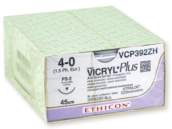 Ethicon Vicryl Plus Sutura Assorbibile Intrecciata Sterile 4/0 Ago 19 mm - 36 pz