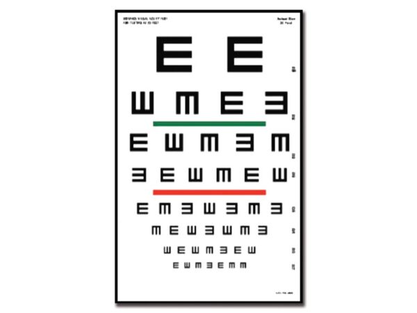 Tavola Optometrica Tumbling E per Acuità Visiva 6 m 23x35,5 cm con Barra Rosso/V