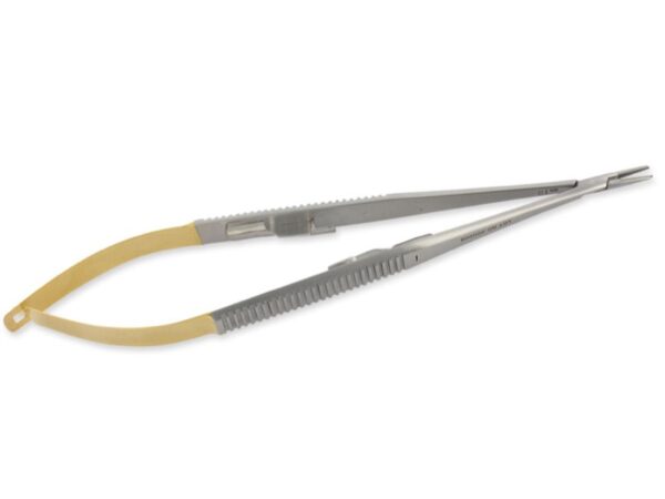 Porta Aghi Castroviejo CT Curvo con Punte Zigrinate - 21 cm - Linea Gold - 4 pz