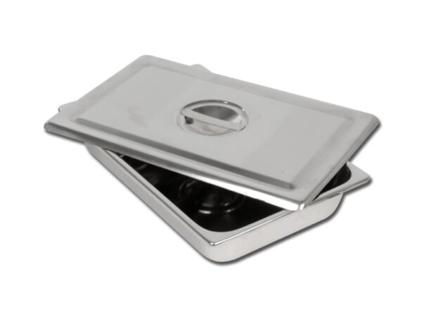 Vassoio Portastrumenti con Coperchio Inox Bordi Angolati 306x196x50 mm - 4 pz