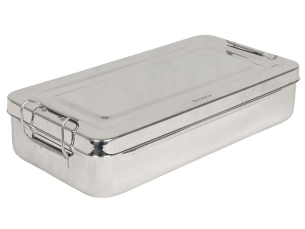 Scatola in Acciaio Inox 30x15x6 cm con Manici Autoclavabile 134°C - 5 pezzi