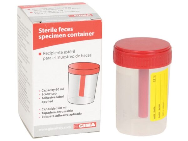 Contenitore Feci Sterile Monouso 60 ml con Tappo a Vite ed Etichetta - 500 pezzi