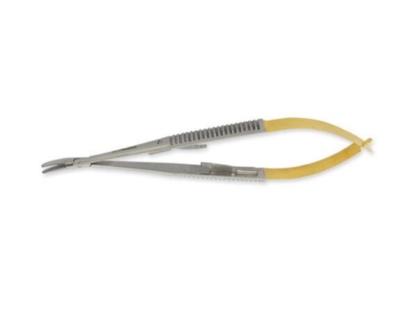 Porta Aghi Castroviejo CT Curvo 14 cm con Punte Lisce - Linea Gold - 5 pz