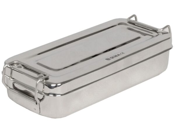 Scatola in Acciaio Inox 18x8x4 cm con Manici Autoclavabile 134°C - 10 pezzi