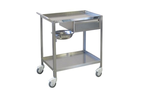 Carrello Dressing per Medicazione Inox, 2 Ripiani 70x50 cm e Cassetto