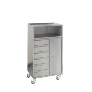 Carrello Anestesia in Acciaio Inox AISI 304 con 6 Cassetti e Serratura