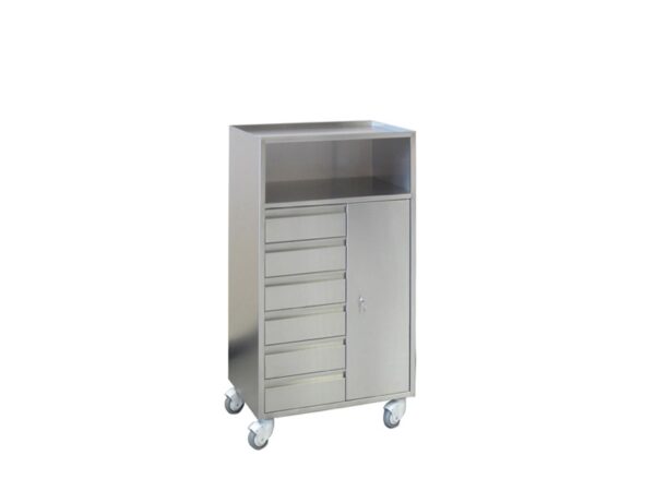 Carrello Anestesia in Acciaio Inox AISI 304 con 6 Cassetti e Serratura