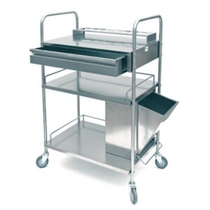 Carrello Rex per Medicazione in Acciaio Inox con 3 Ripiani e Cestino Rifiuti
