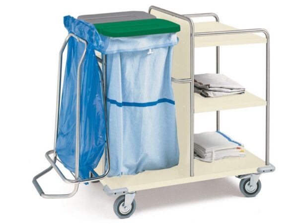 Carrello per Lavanderia in Acciaio Verniciato con 4 Ruote e Freni
