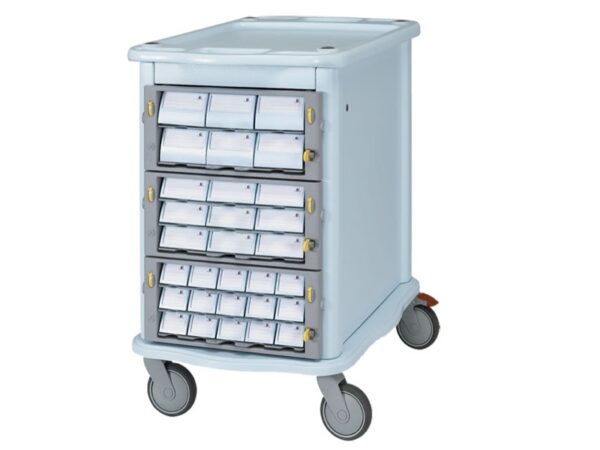 Carrello Farmacia Double Face con 3 Cassetti Grandi e 30 Cassetti Monodose