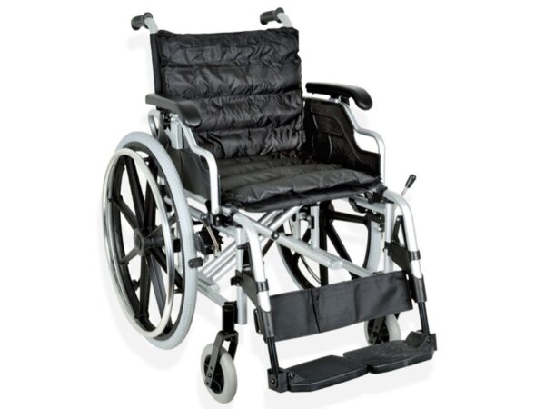 Carrozzina Deluxe in Alluminio a Doppio Incrocio Seduta 46 cm Tessuto Nero