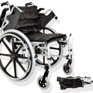 Carrozzina Deluxe in Alluminio a Doppio Incrocio Seduta 46 cm Tessuto Nero - 3