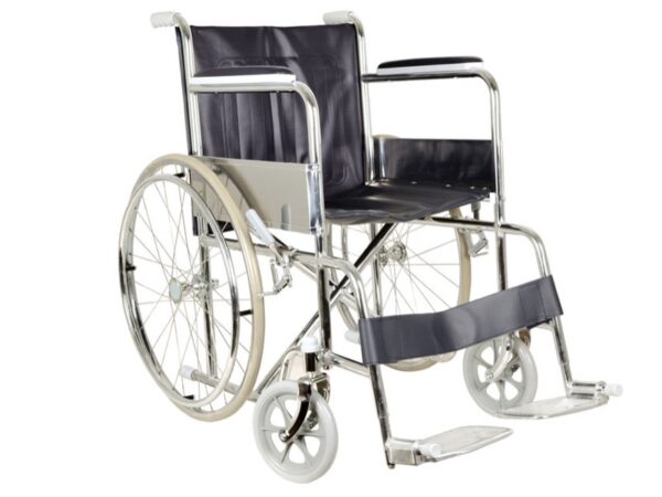 Carrozzina Pieghevole Standard a Incrocio Singolo Seduta 46 cm Tessuto Blu - 2 p