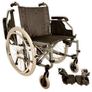 Carrozzina King in Alluminio con Seduta 46 cm Tessuto Nero a Doppio Incrocio - 2