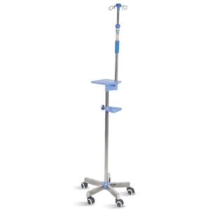 Asta Portaflebo su Piantana a 5 Ruote in Acciaio Inox 4 Ganci 110-200 cm - 2 pz - 1