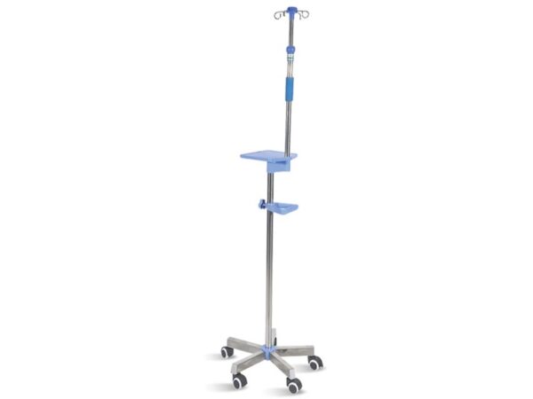 Asta Portaflebo su Piantana a 5 Ruote in Acciaio Inox 4 Ganci 110-200 cm - 2 pez