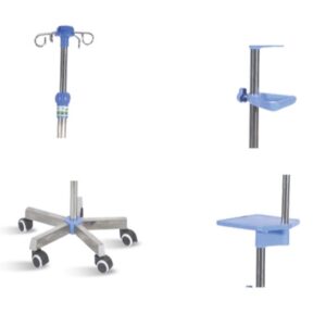 Asta Portaflebo su Piantana a 5 Ruote in Acciaio Inox 4 Ganci 110-200 cm - 2 pz - 2