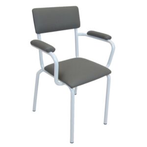 Poltroncina Imbottita con Braccioli, Sedile e Schienale Grigi, Acciaio Bianco