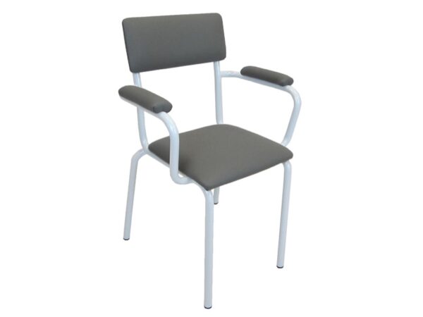 Poltroncina Imbottita con Braccioli Sedile Schienale Grigi Struttura Acciaio Bia
