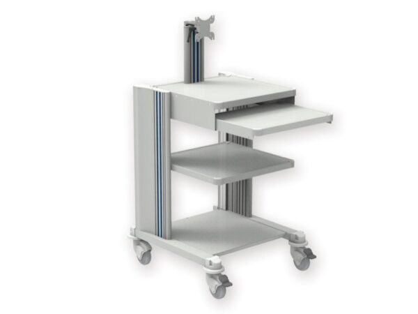 Carrello Professionale con 2 Ripiani, Supporto Tastiera, Supporto Monitor e Cass