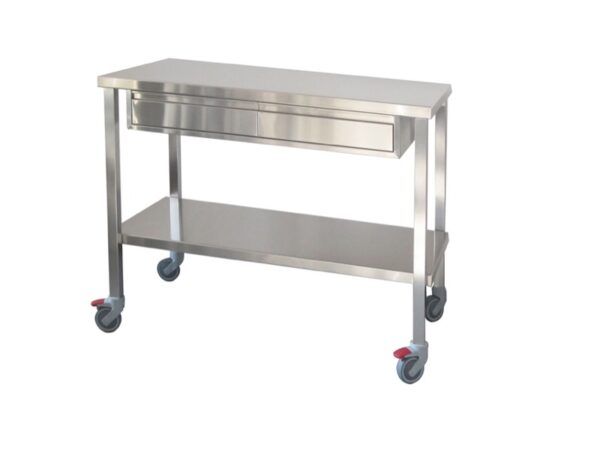 Tavolo da Lavoro in Acciaio Inox AISI 304 con Due Cassetti per Lato 47x30x12 cm