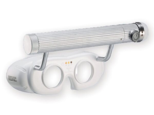 Occhiali Nistagmo a LED a Batteria Bianchi con Timer 30/60/90 Secondi