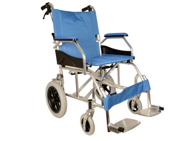 Carrozzina in Alluminio Queen Seduta 46 cm Tessuto Azzurro a Doppio Incrocio