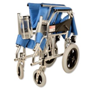 Carrozzina in Alluminio Queen Seduta 46 cm Tessuto Azzurro a Doppio Incrocio - 3