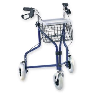 Deambulatore da Passeggio a 3 Ruote in Acciaio Blu con Altezza Regolabile - 2 pz