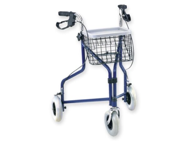 Deambulatore da Passeggio a 3 Ruote in Acciaio Blu con Altezza Regolabile - 2 pz