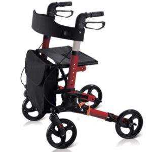 Deambulatore Compact Pieghevole in Alluminio Rosso con Rete Sedile - 2 pezzi - 1
