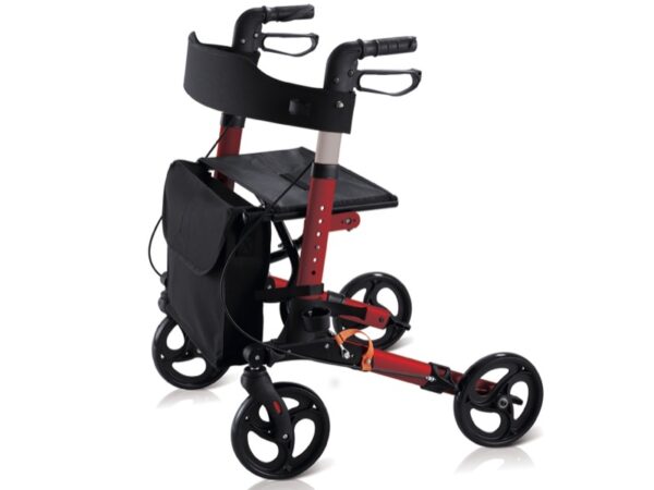 Deambulatore Compact Pieghevole in Alluminio Rosso con Rete Sedile - 2 pezzi