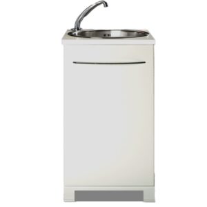 Mobiletto Lavandino con Vasca Inox Satinato e Sistema a Pompa - Bianco