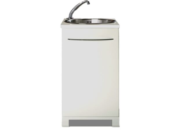 Mobiletto Lavandino con Vasca Inox Satinato e Sistema a Pompa - Bianco