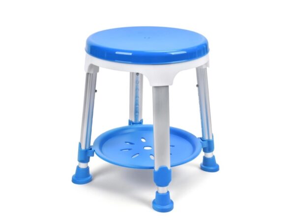 Sgabello da Doccia Blu con Vassoio Girevole, diam. 33 cm, h 40-52 cm - 5 pz