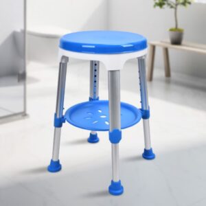 Sgabello da Doccia Blu con Vassoio Girevole, diam. 33 cm, h 40-52 cm - 5 pz - 3