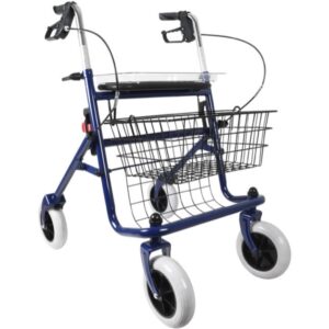 Deambulatore Ideal Acciaio Pieghevole 4 Ruote con Freni e Sedile, Blu - 2 pz