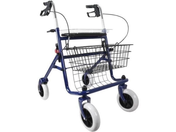 Deambulatore Ideal Acciaio Pieghevole 4 Ruote con Freni e Sedile, Blu - 2 pz