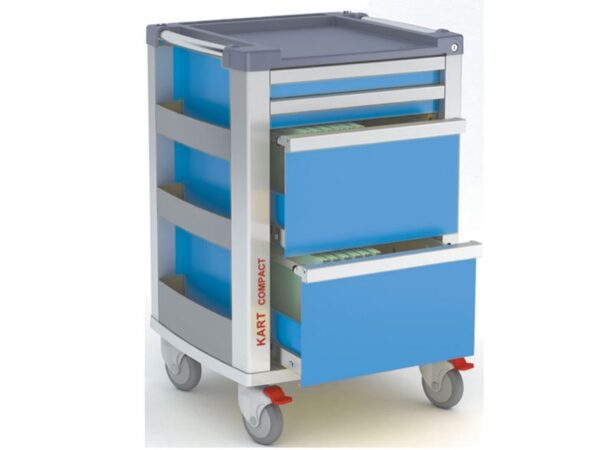 Carrello Medico Multifunzione Compact Kart con 2 Cassetti e 2 Portacartelle Azzu