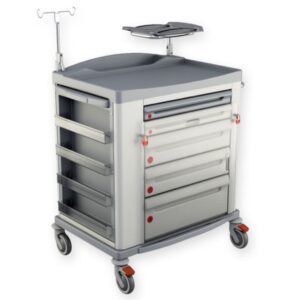 Carrello Emergenza KS Standard con Porta Defibrillatore Girevole e Asta Porta Fl - 1