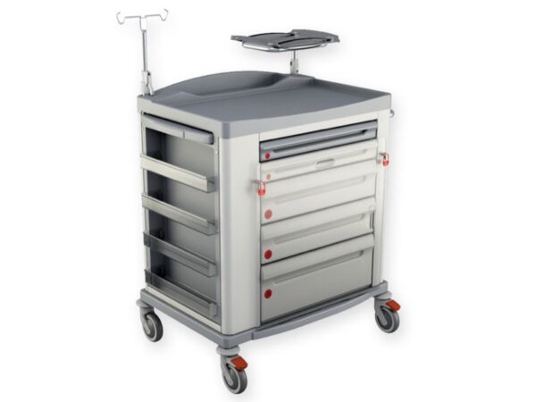Carrello Emergenza KS Standard con Porta Defibrillatore Girevole e Asta Porta Fl