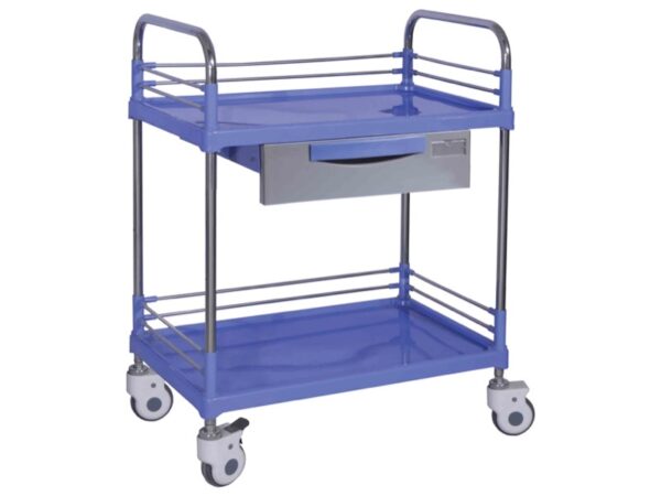 Carrello Utility 2 Ripiani e 1 Cassetto - Struttura in Acciaio Inox e Ripiani in