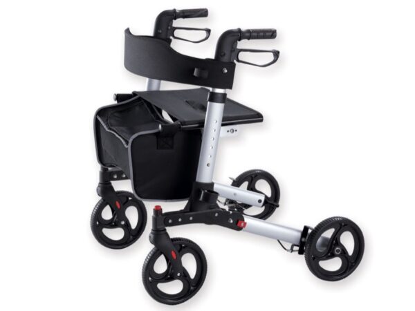 Deambulatore Stylish Alluminio Pieghevole con Sedile e Freni, Argento - 2 pz