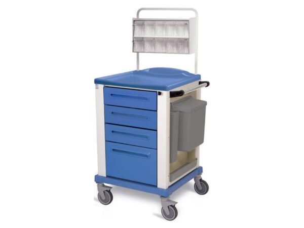 Carrello per Medicazione Piccolo Blu con Vassoio Portastrumenti e 10 Cassetti a