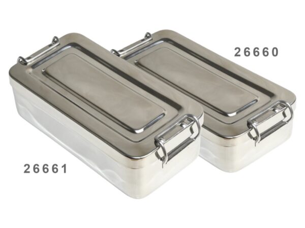 Scatola Inox con Manici Autoclavabile 134°C - Misure 20x10x4-5 cm - 12 pz