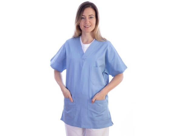Casacca Sanitaria Unisex in Cotone/Poliestere Azzurra - Taglie XS-XXXL - 8 pezzi