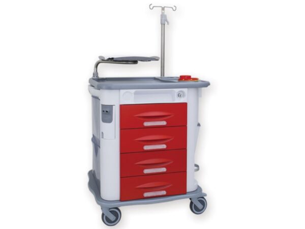 Carrello Emergenza Aurion con Asta Portaflebo e Porta Defibrillatore - 2 Colori