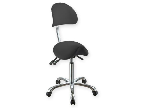 Sgabello Ergo con Schienale e Seduta a Sella, Altezza 63-83 cm - 3 Colori