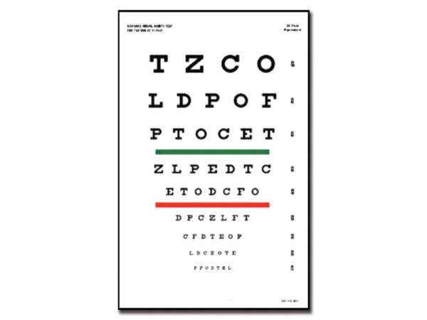 Tavola Optometrica Snellen Acuità Visiva 23x35,5 cm Barra Rosso/Verde - 15 pz